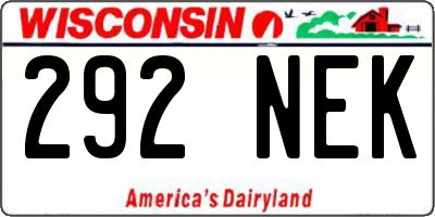 WI license plate 292NEK