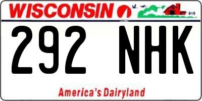 WI license plate 292NHK