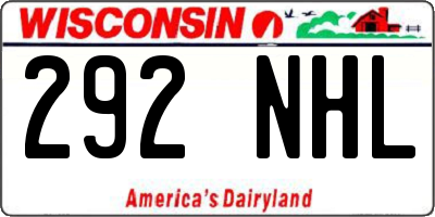 WI license plate 292NHL