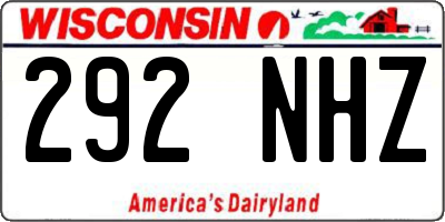 WI license plate 292NHZ