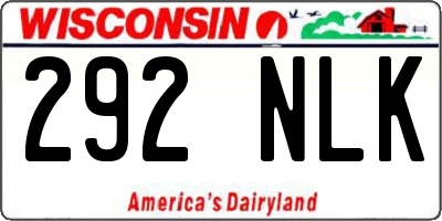 WI license plate 292NLK