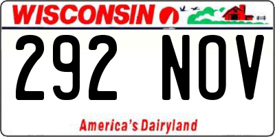 WI license plate 292NOV