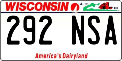 WI license plate 292NSA