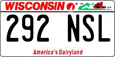 WI license plate 292NSL