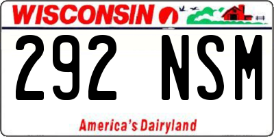 WI license plate 292NSM
