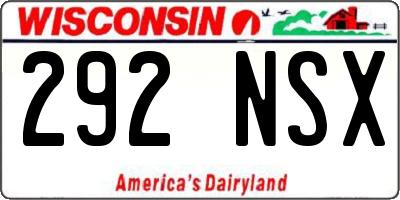 WI license plate 292NSX