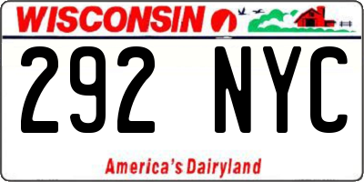 WI license plate 292NYC