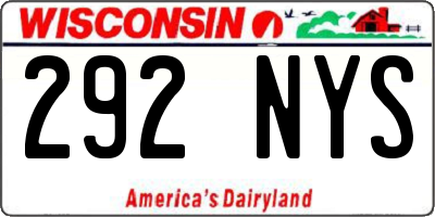 WI license plate 292NYS
