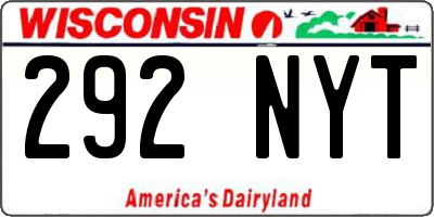 WI license plate 292NYT