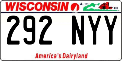 WI license plate 292NYY