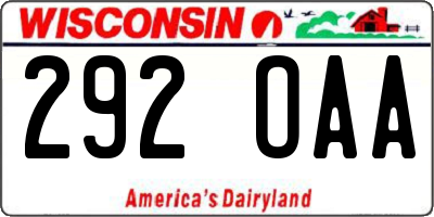 WI license plate 292OAA