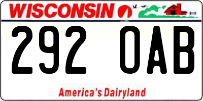 WI license plate 292OAB