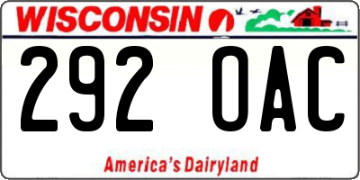 WI license plate 292OAC