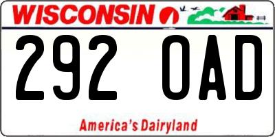 WI license plate 292OAD