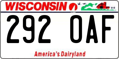 WI license plate 292OAF