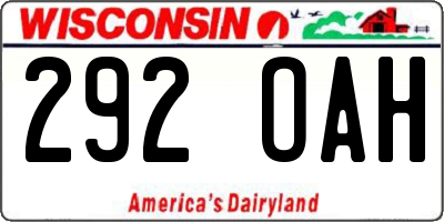 WI license plate 292OAH