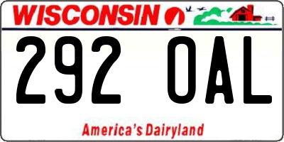 WI license plate 292OAL