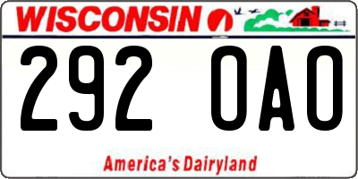 WI license plate 292OAO