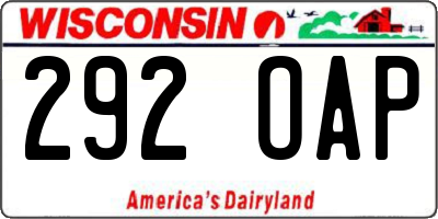 WI license plate 292OAP