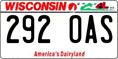 WI license plate 292OAS
