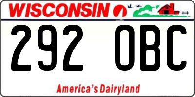 WI license plate 292OBC