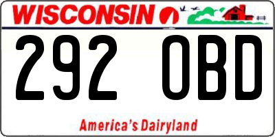 WI license plate 292OBD