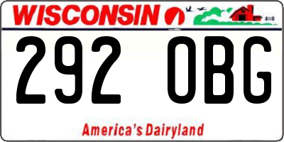 WI license plate 292OBG
