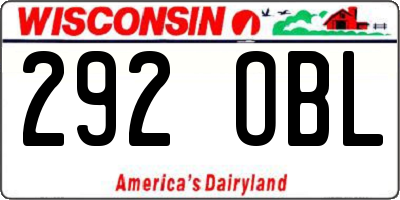 WI license plate 292OBL