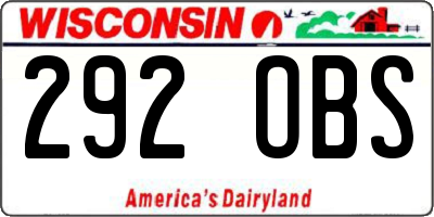 WI license plate 292OBS