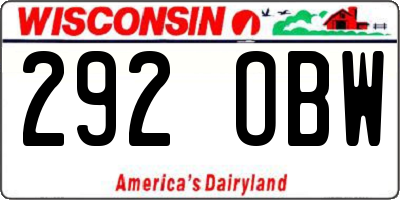 WI license plate 292OBW