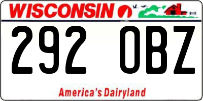 WI license plate 292OBZ
