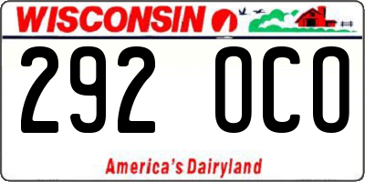 WI license plate 292OCO