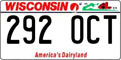 WI license plate 292OCT