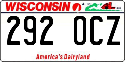 WI license plate 292OCZ