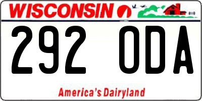 WI license plate 292ODA
