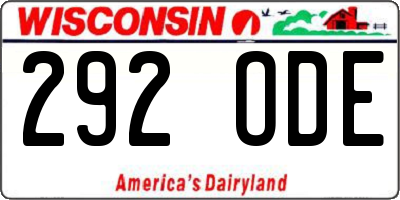 WI license plate 292ODE