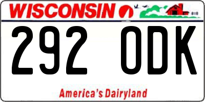 WI license plate 292ODK