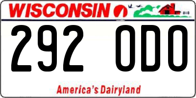 WI license plate 292ODO