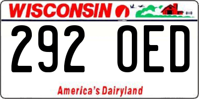WI license plate 292OED