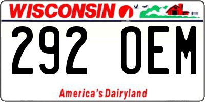 WI license plate 292OEM