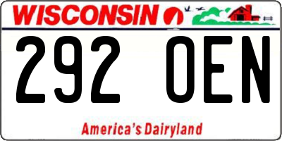 WI license plate 292OEN