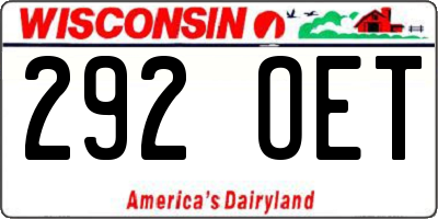 WI license plate 292OET