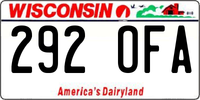 WI license plate 292OFA