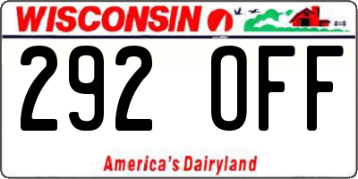 WI license plate 292OFF