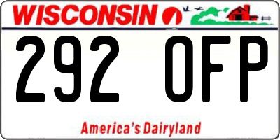 WI license plate 292OFP