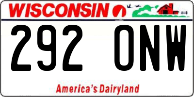 WI license plate 292ONW