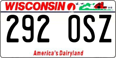 WI license plate 292OSZ