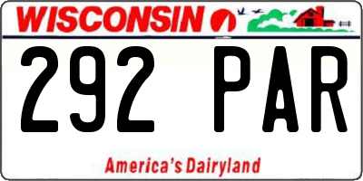 WI license plate 292PAR
