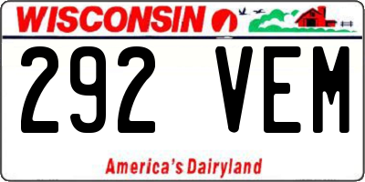 WI license plate 292VEM