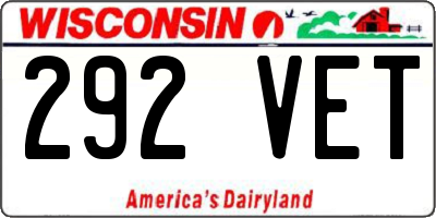 WI license plate 292VET